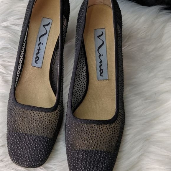 NINA BLACK BEADED PUMPS HEELS SIZE 6.5M - Picture 5 of 5